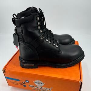 NWT Milwaukee Leather Black Wide Width 7-inch Lace to Toe Full-Waterproof boots